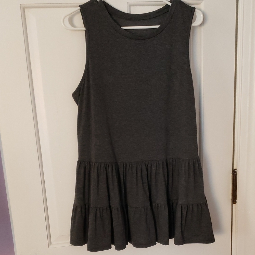 Sleeveless Dark Gray Ruffle Hem Top